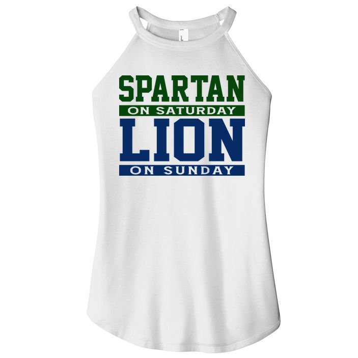 Spartan On Saturday Lion On Sunday Funny Detroit Women's Perfect Tri Rocker Tank