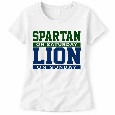 Spartan On Saturday Lion On Sunday Funny Detroit Womens T-Shirt