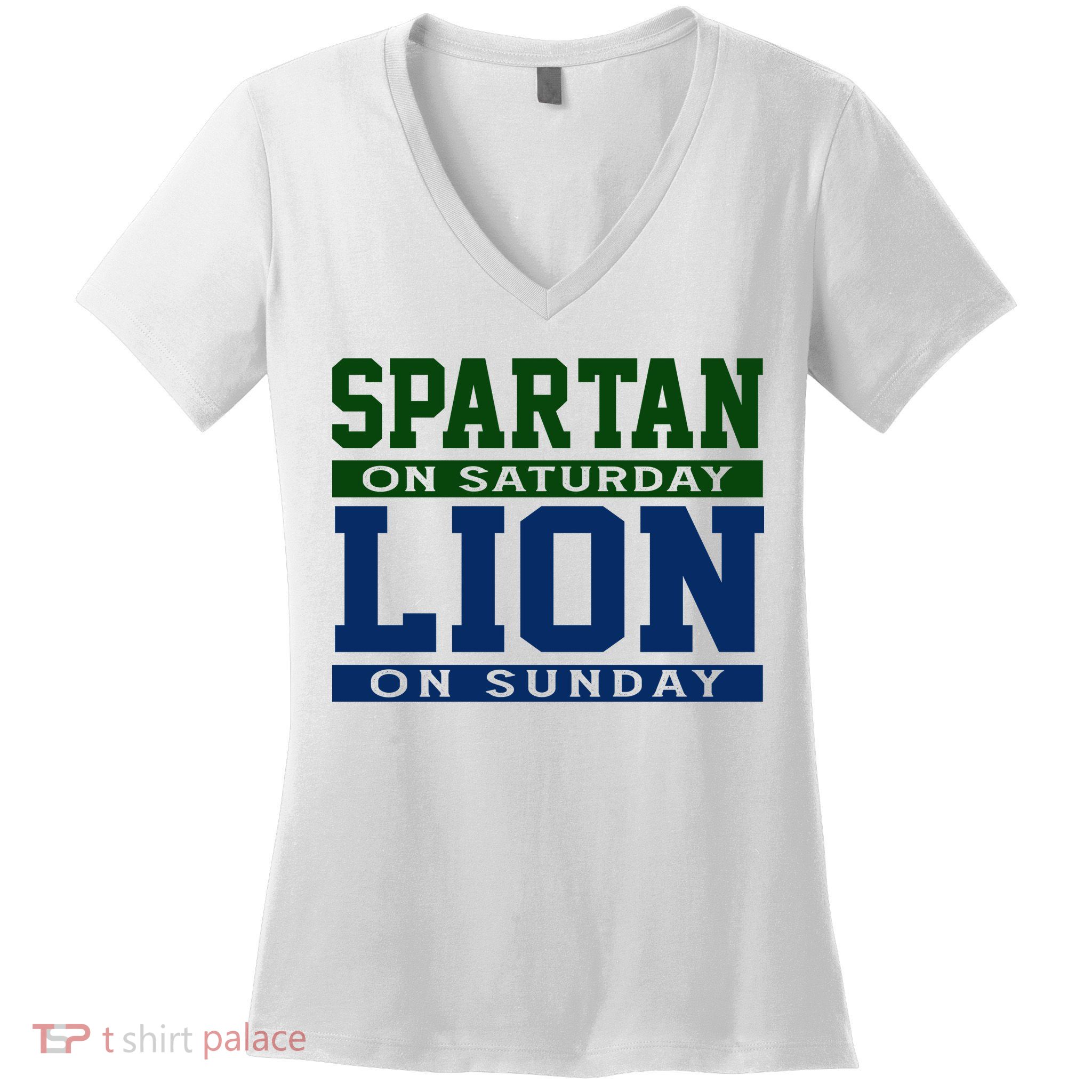 Spartan On Saturday Lion On Sunday Funny Detroit Women's V-Neck T-Shirt