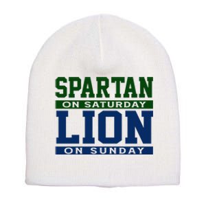 Spartan On Saturday Lion On Sunday Funny Detroit Short Acrylic Beanie