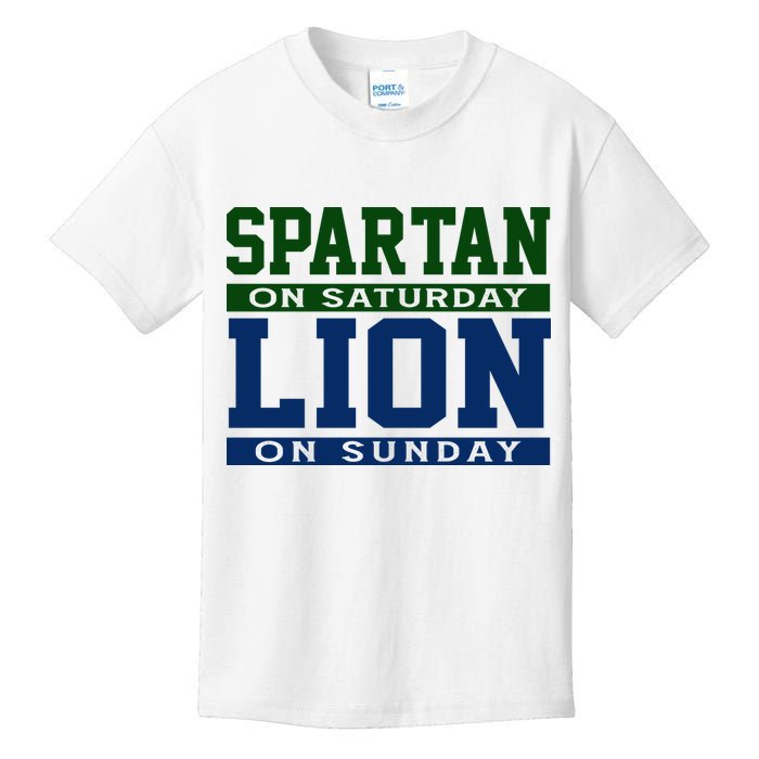 Spartan On Saturday Lion On Sunday Funny Detroit Kids T-Shirt