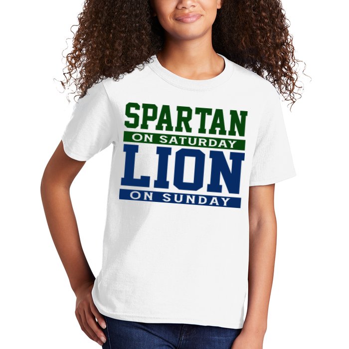 Spartan On Saturday Lion On Sunday Funny Detroit Kids T-Shirt