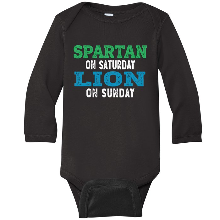 Spartan On Saturday Lion On Sunday Football Fans Vintage Baby Long Sleeve Bodysuit