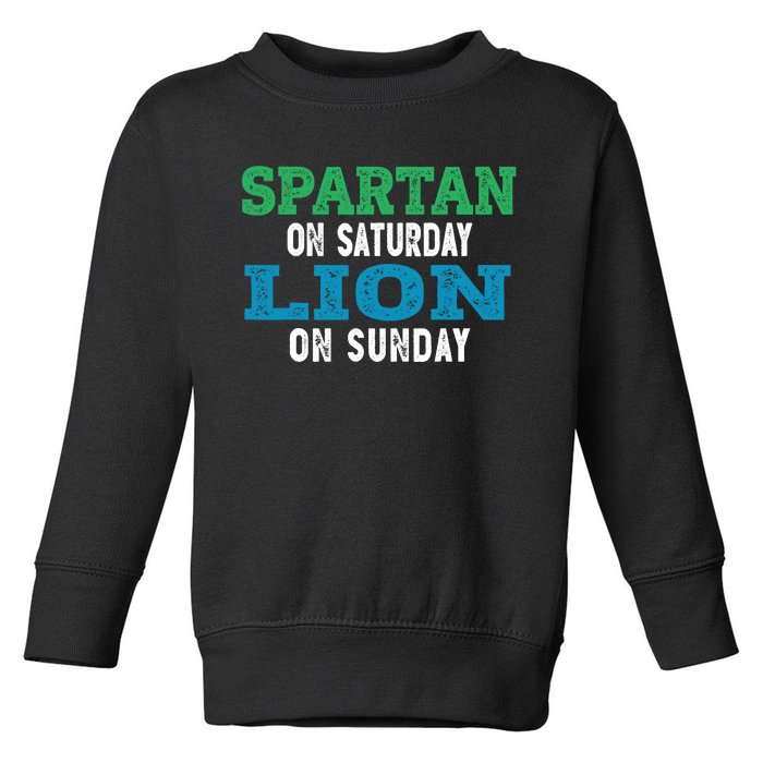 Spartan On Saturday Lion On Sunday Football Fans Vintage Toddler Sweatshirt