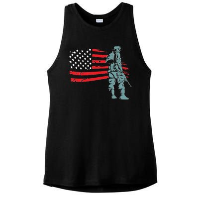 Support Our Soldiers USA American Flag Ladies PosiCharge Tri-Blend Wicking Tank