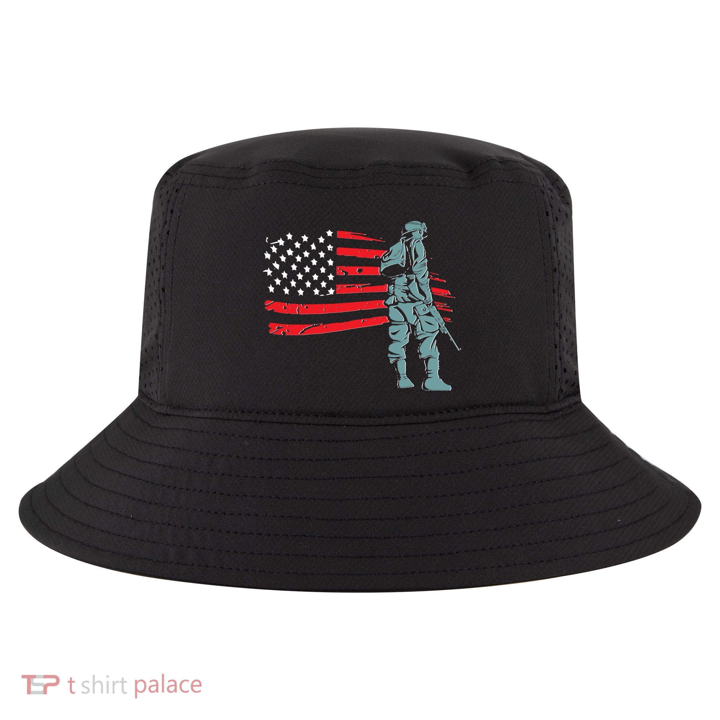 Support Our Soldiers USA American Flag Cool Comfort Performance Bucket Hat