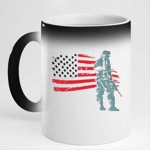 Support Our Soldiers USA American Flag 11oz Black Color Changing Mug