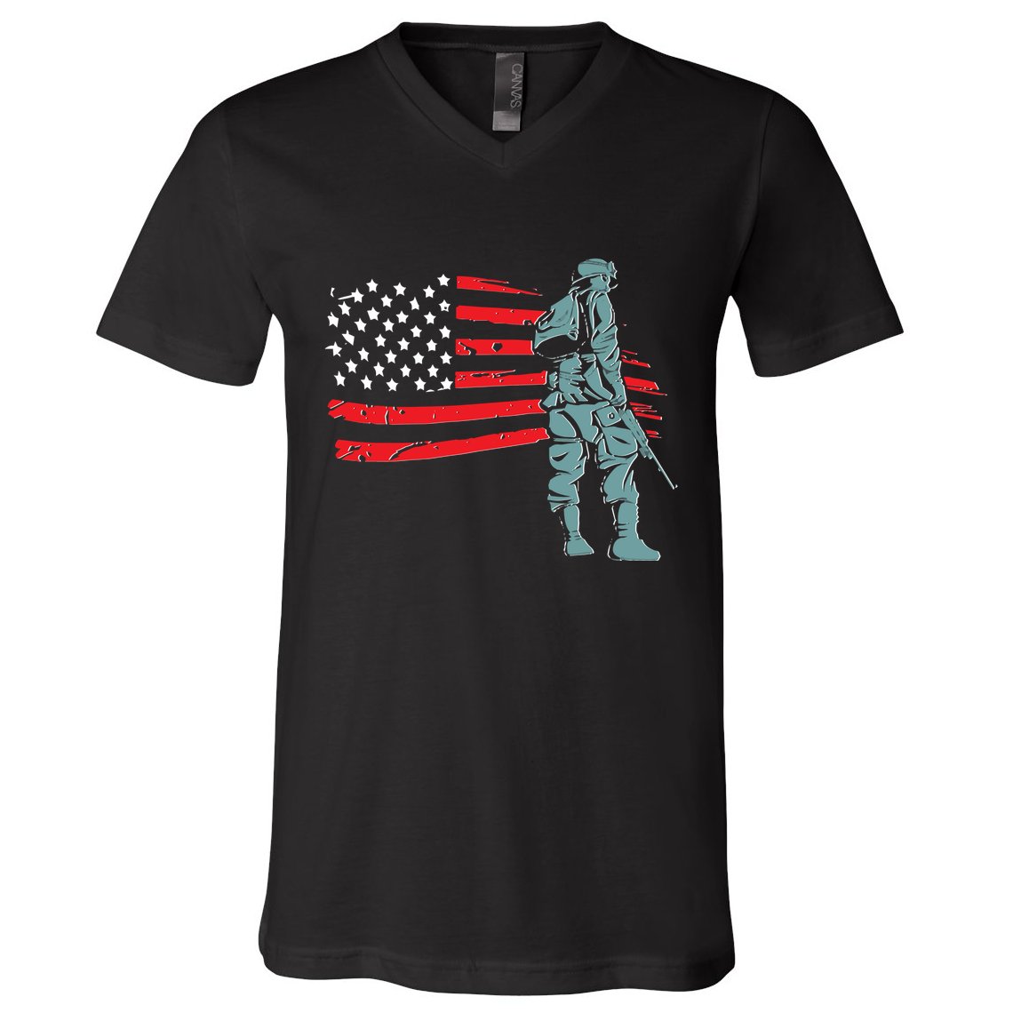 Support Our Soldiers USA American Flag V-Neck T-Shirt
