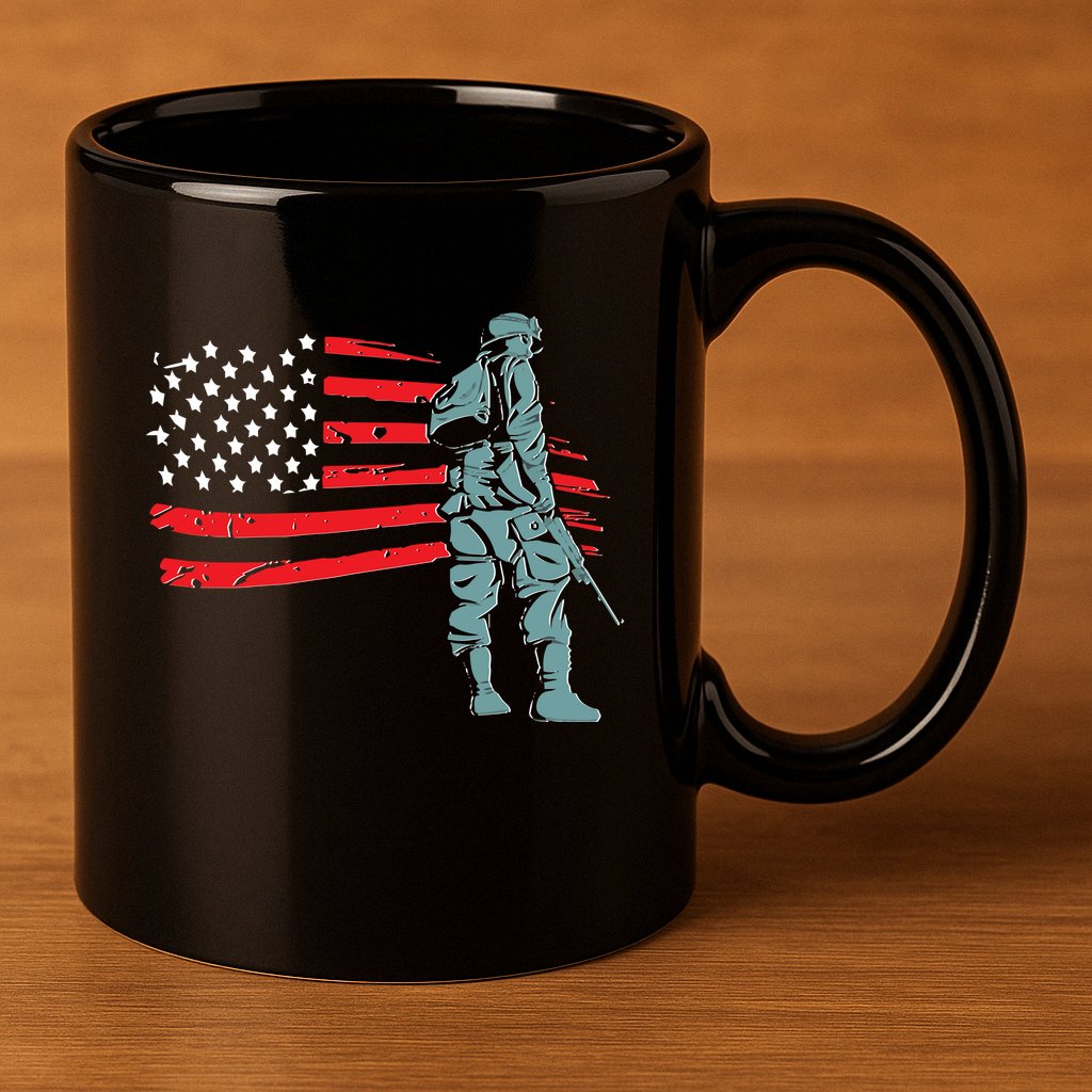 Support Our Soldiers USA American Flag 11oz C Handle Ceramic Mug