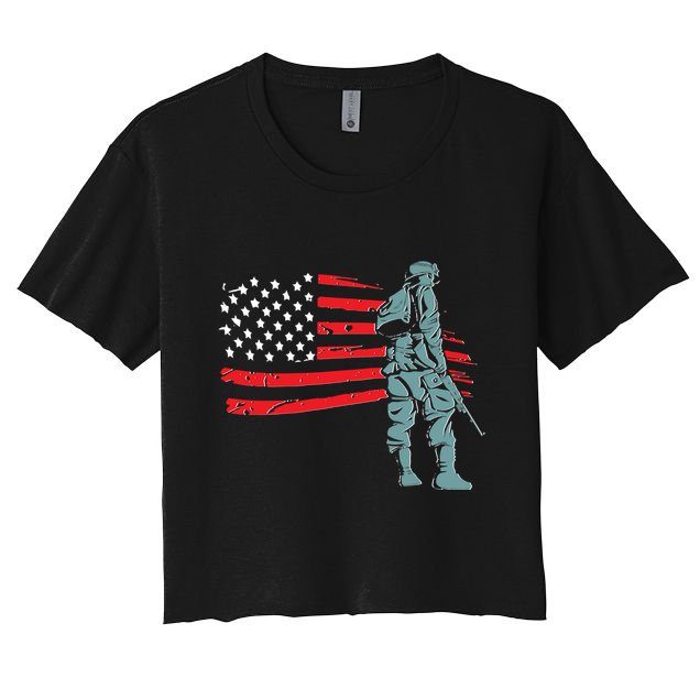 Support Our Soldiers USA American Flag Crop Top