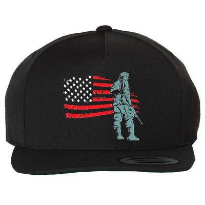 Support Our Soldiers USA American Flag Wool Snapback Cap
