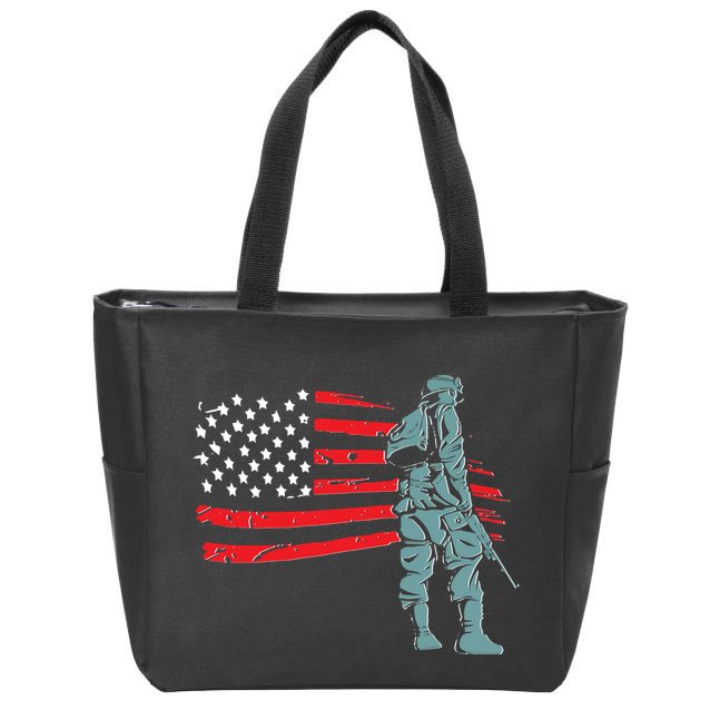 Support Our Soldiers USA American Flag Zip Tote Bag