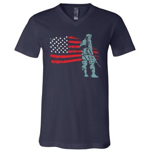 Support Our Soldiers USA American Flag V-Neck T-Shirt