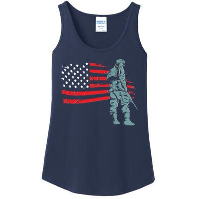 Support Our Soldiers USA American Flag Ladies Essential Tank