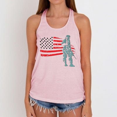 Support Our Soldiers USA American Flag Women's Knotted Racerback Tank