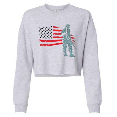 Support Our Soldiers USA American Flag Cropped Pullover Crew