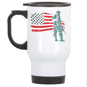 Support Our Soldiers USA American Flag Stainless Steel Travel Mug