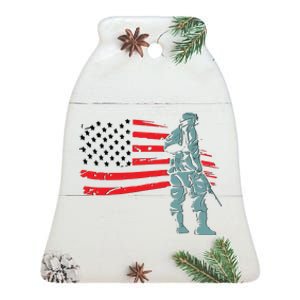 Support Our Soldiers USA American Flag Ceramic Bell Ornament