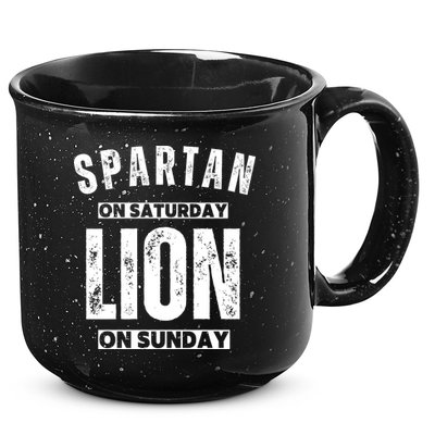 Spartan On Saturday Lion On Sunday Funny Detroit Vintage 15oz Campfire Ceramic Mug