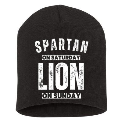 Spartan On Saturday Lion On Sunday Funny Detroit Vintage Short Acrylic Beanie