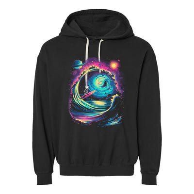 Surfing Outta Space Astronaut Garment-Dyed Fleece Hoodie