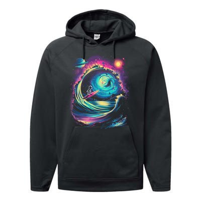 Surfing Outta Space Astronaut Performance Fleece Hoodie