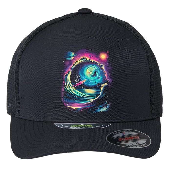 Surfing Outta Space Astronaut Flexfit Unipanel Trucker Cap