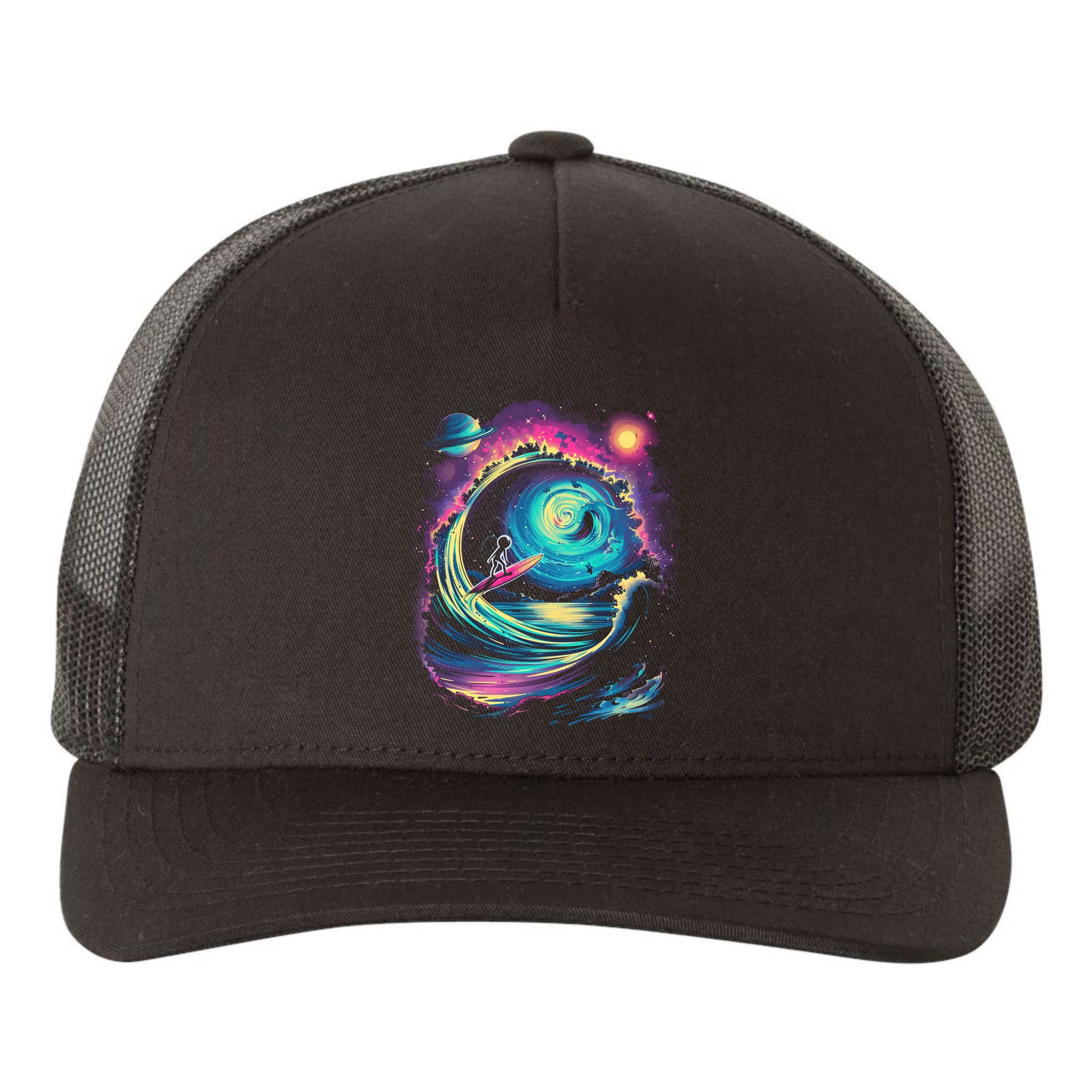 Surfing Outta Space Astronaut Yupoong Adult 5-Panel Trucker Hat
