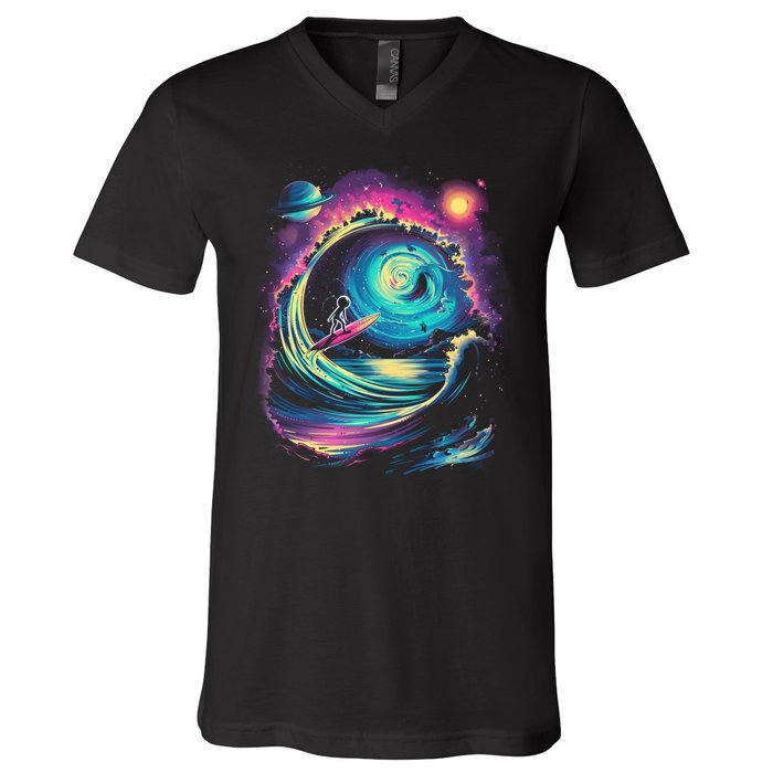 Surfing Outta Space Astronaut V-Neck T-Shirt