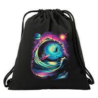 Surfing Outta Space Astronaut Drawstring Bag