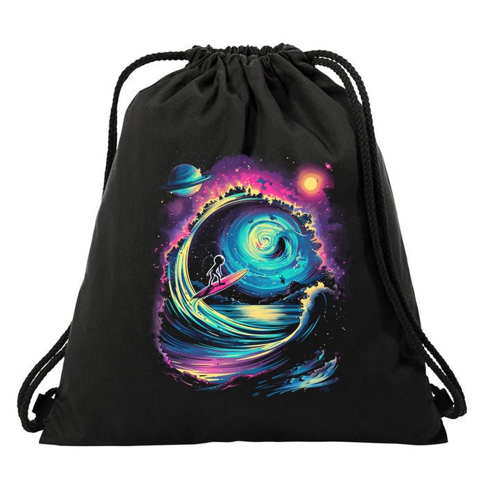 Surfing Outta Space Astronaut Drawstring Bag