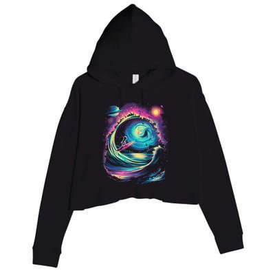 Surfing Outta Space Astronaut Crop Fleece Hoodie