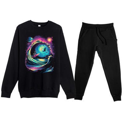 Surfing Outta Space Astronaut Premium Crewneck Sweatsuit Set