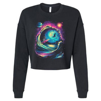 Surfing Outta Space Astronaut Cropped Pullover Crew