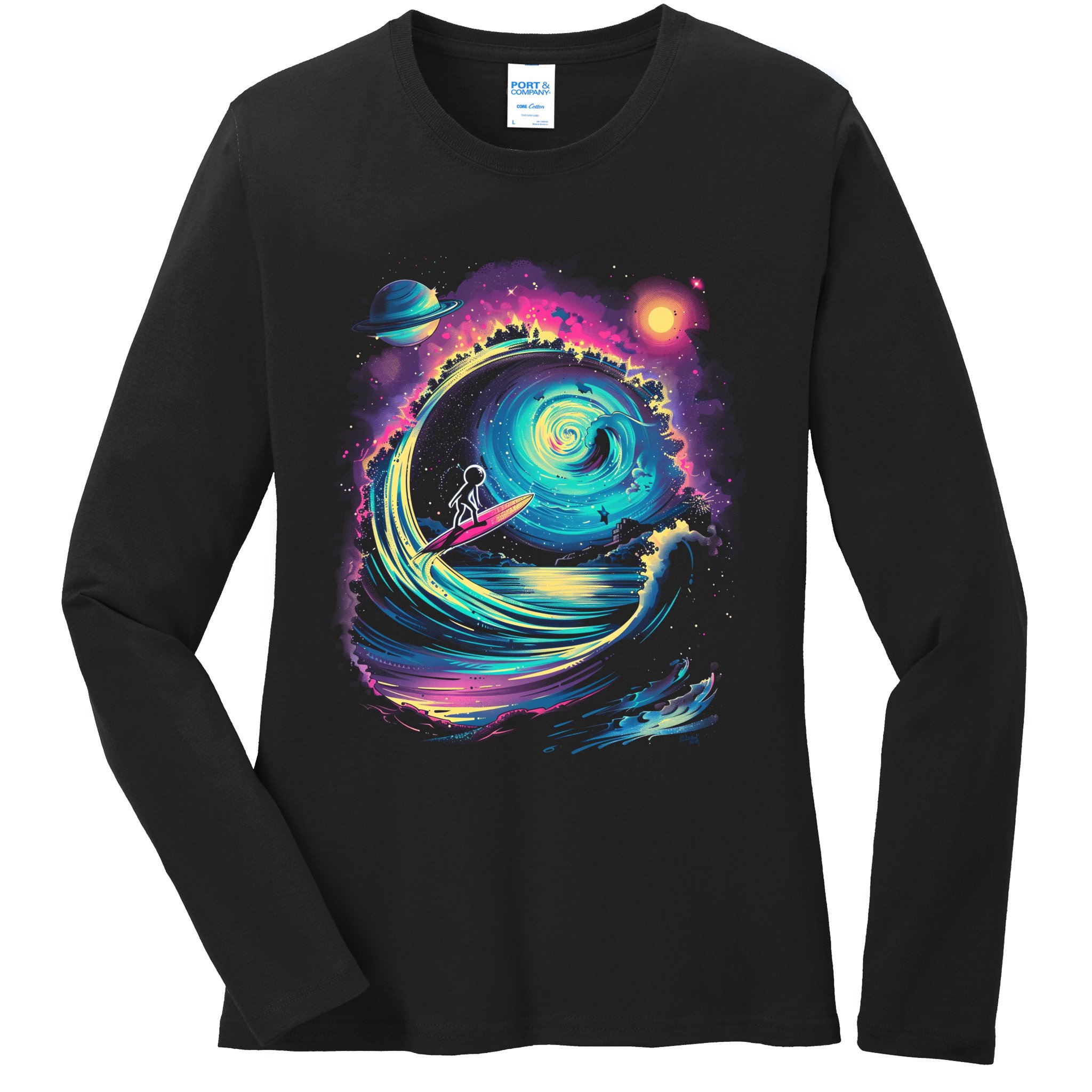Surfing Outta Space Astronaut Ladies Long Sleeve Shirt