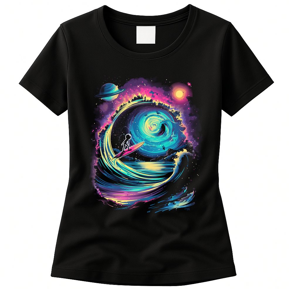 Surfing Outta Space Astronaut Womens T-Shirt