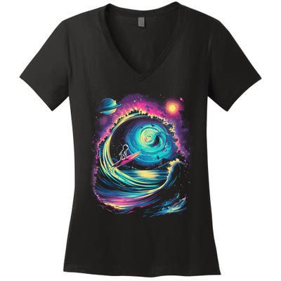 Surfing Outta Space Astronaut Women's V-Neck T-Shirt