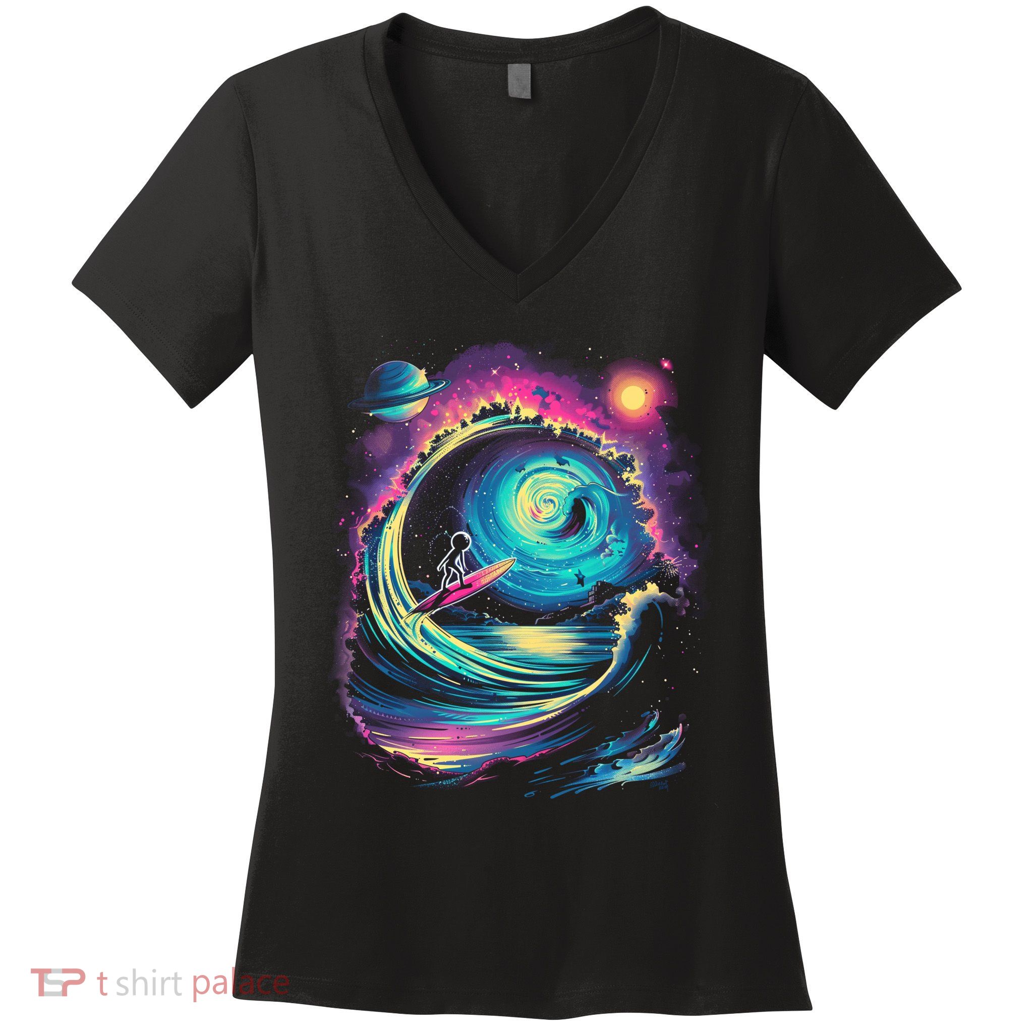 Surfing Outta Space Astronaut Women's V-Neck T-Shirt