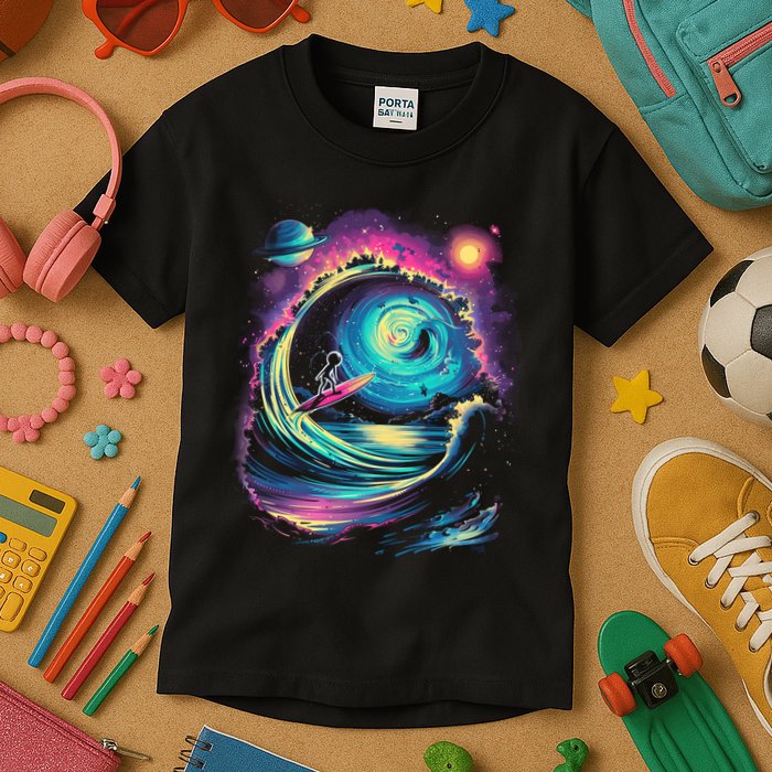 Surfing Outta Space Astronaut Kids T-Shirt