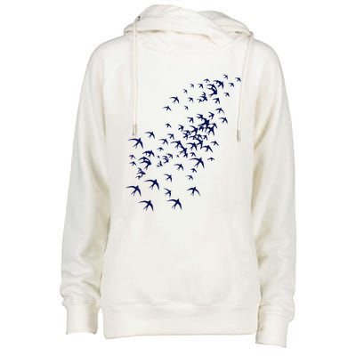 Swarm Of Swallows Flying Flock Of Birds For Nature Lovers Womens Funnel Neck Pullover Hood