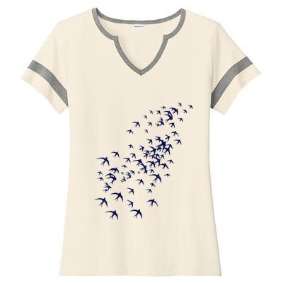 Swarm Of Swallows Flying Flock Of Birds For Nature Lovers Ladies Halftime Notch Neck Tee