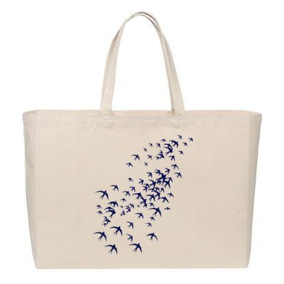 Swarm Of Swallows Flying Flock Of Birds For Nature Lovers Cotton Canvas Jumbo Tote