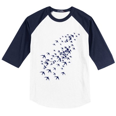 Swarm Of Swallows Flying Flock Of Birds For Nature Lovers Baseball Sleeve Shirt