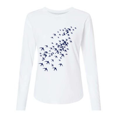 Swarm Of Swallows Flying Flock Of Birds For Nature Lovers Womens Cotton Relaxed Long Sleeve T-Shirt