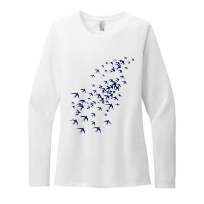 Swarm Of Swallows Flying Flock Of Birds For Nature Lovers Womens CVC Long Sleeve Shirt