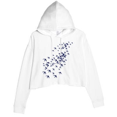 Swarm Of Swallows Flying Flock Of Birds For Nature Lovers Crop Fleece Hoodie