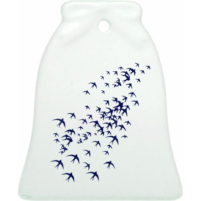 Swarm Of Swallows Flying Flock Of Birds For Nature Lovers Ceramic Bell Ornament