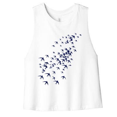 Swarm Of Swallows Flying Flock Of Birds For Nature Lovers Women's Racerback Cropped Tank