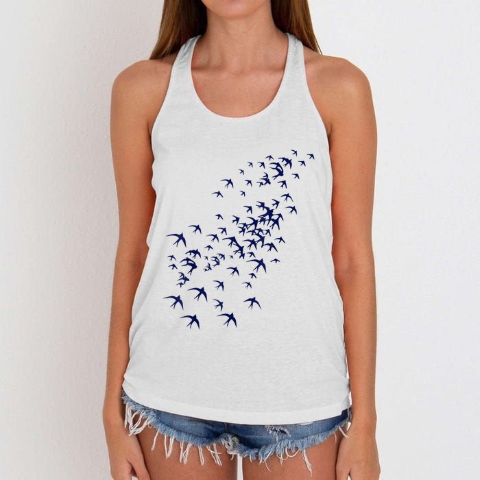 Swarm Of Swallows Flying Flock Of Birds For Nature Lovers Women's Knotted Racerback Tank