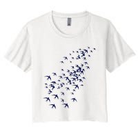 Swarm Of Swallows Flying Flock Of Birds For Nature Lovers Women's Crop Top Tee